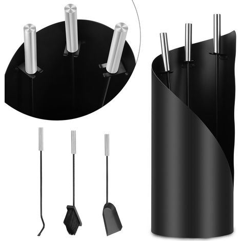 TolleTour Serviteur de Cheminée 4 Pièces Ustensiles de Poêle en Acier Inoxydable avec Revêtement et Protection contre - Noir (1/5)