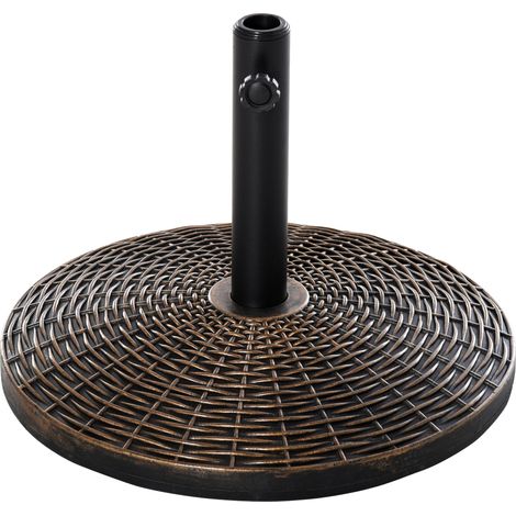 Support pour parasol 25 kg, porte-parapluie, aspect rotin, panier pour parapluies Ø35/Ø38/Ø48 mm, bronze antique, Ø53 x 40 cm