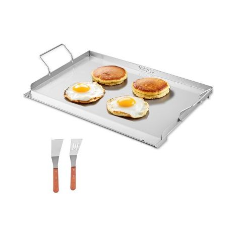 Grillplatte Grillpfanne Edelstahl universelle rechteckige Platte (585 x 365 mm) mit flacher Oberseite, Gasgrill-Grillplatte für BBQ-Grill Teppanyaki, tragbares Familienkochgeschirr mit Griff (1/5)