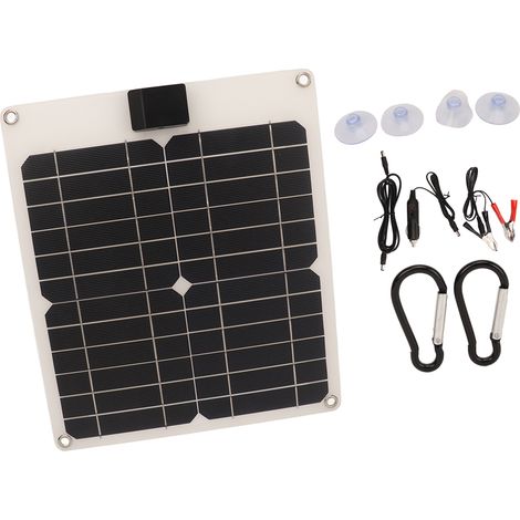 Kit Panneau Solaire 15W Double Sortie Étanche Monocristallin Chargeur Batterie 5V 12V pour Voiture Bateau Caravane Camping-Car Blanc (1/5)