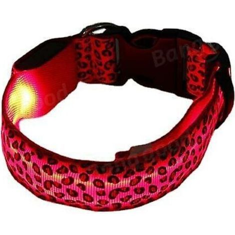Collier de sécurité pour animaux de compagnie en nylon illuminé à DEL à imprimé léopard (pile rouge modèle M) (1/5)