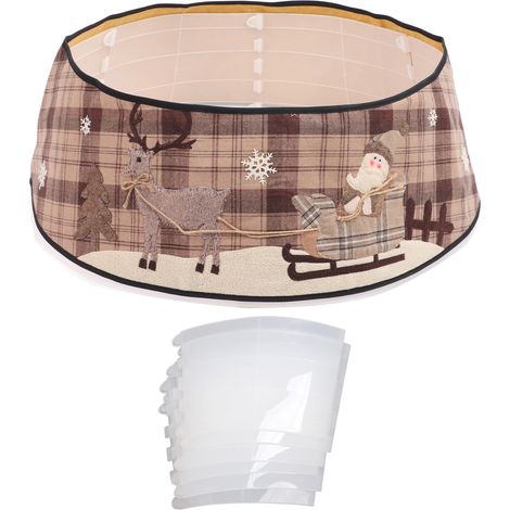 Jupe de sapin de Noël décorative motif écossais flocons et cerfs en tissu et plastique pour intérieur (1/5)