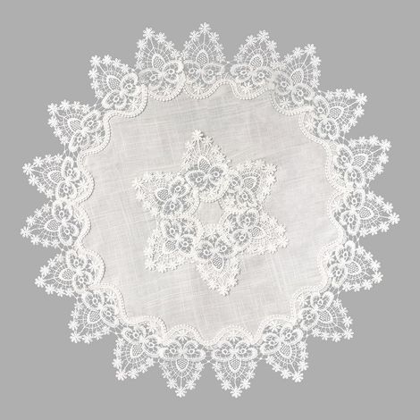 Nappe ronde en lin avec bordure en dentelle 60x60cm nappe de table basse vintage blanc