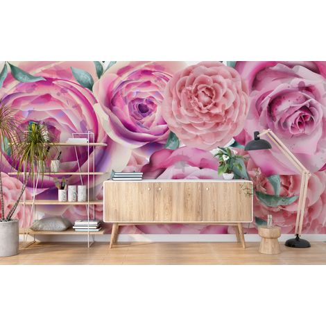 Papier peint fleuri - brassée pivoines violettes - 150 x 250 cm (1/2)