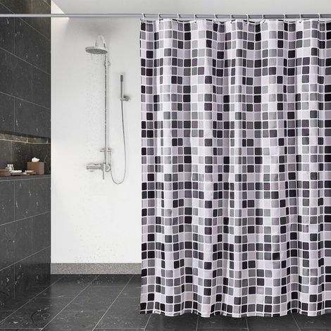 Rideau de Douche Séchage Rapide, Rideau de Douche Tissu Polyester Imperméable Lavable en Machine-12 Crochets 180 x 200cm Mosaïque (1/5)