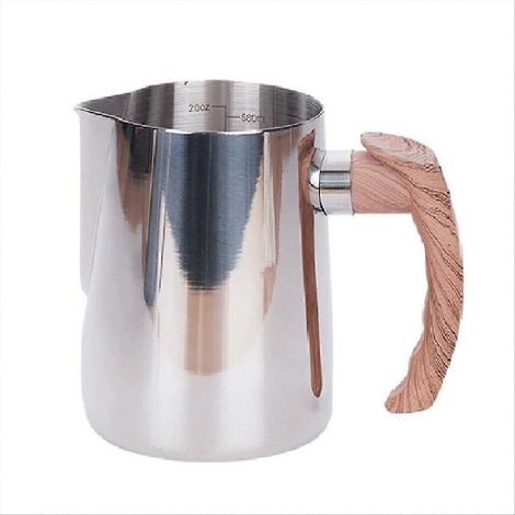 600-ml-Espressomilchkännchen mit geädertem Holzgriff, Espressotasse, Cappuccinokännchen, silbernes Sahnekännchen (1/5)