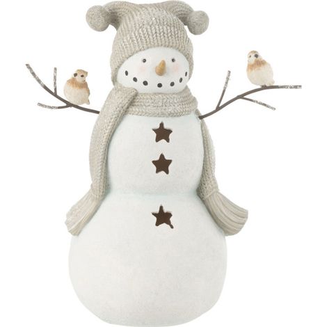 Bonhomme de Neige Déco "Oiseaux" 27cm Blanc (1/2)