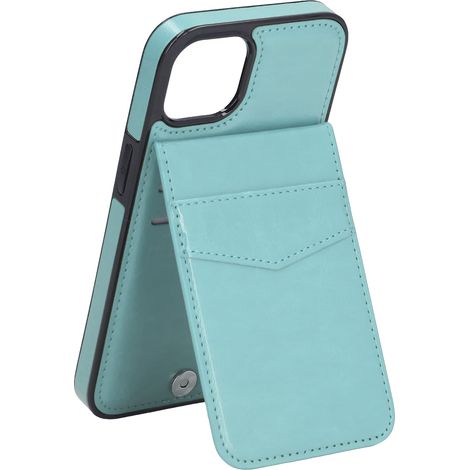 Étui pour iPhone 13 6,1 pouces en cuir PU avec portefeuille, fermeture magnétique, protection, clip ceinture, vert menthe (1/5)