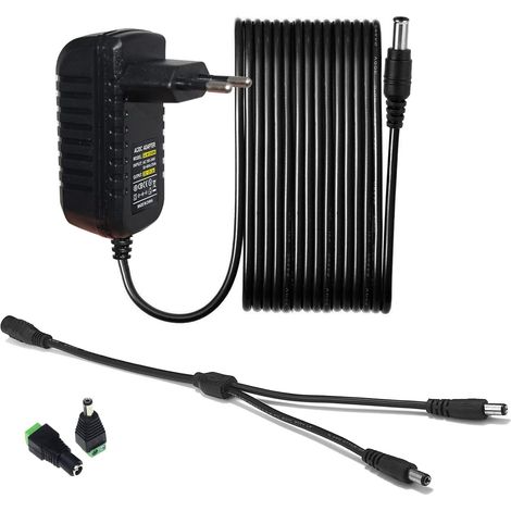 Adaptateur Secteur DC12V 2A pour Caméras CCTV,Adaptateur d'alimentation CC 12V 2A pour caméra de sécurité IP/CCTV,Cordon d'alimentation AC à DC de 3 mètres Sortie du Chargeur Mural DC 12V 2000mA (1/5)