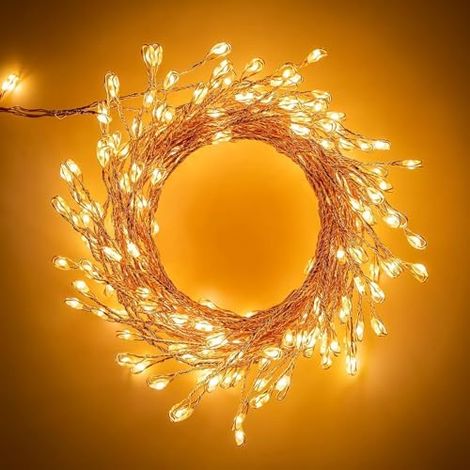 Guirlande solaire pour extérieur, 6 m, 200 LED, étanche, 8 modes de feux d'artifice, éclairage de balcon, pour arbre, terrasse, fête de Noël, décoration de mariage (blanc chaud) (1/5)