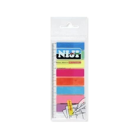 Segnalibri autoadesivi, mix di 8 colori neon, con righello