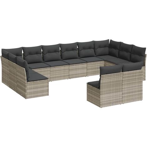 Maison Exclusive - Set Divano Giardino 12 pz con Cuscini Grigio Chiaro Polyrattan (1/3)