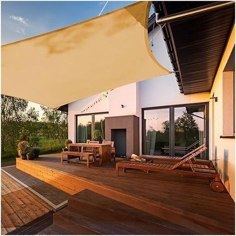 Voile d'ombrage triangulaire 3x5m, auvent extérieur, protection UV étanche, voile d'ombrage pour jardin, balcon, terrasse, Beige (1/5)