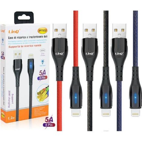 Trade Shop - Cavo Lightning 1,2mt 5a 20w Ricarica Rapida Indicatore Ricarica Luminoso Ip7932 - (1/5)