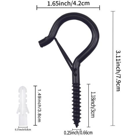 Lot de 12 crochets à vis de type Q pour guirlandes lumineuses d'extérieur, noirs. (1/5)