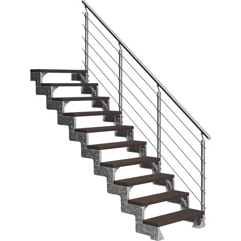 Dolle Außentreppe Gardentop 180-220cm Geschosshöhe mit Trimax dunkelbraun 80cm breit mit Prova-Geländer