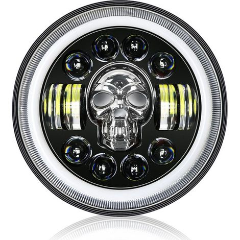 Phare de moto rond RGB de 7 pouces, indice d'étanchéité IP67, avec yeux d'ange et plusieurs modes d'éclairage, adapté aux véhicules tout-terrain 12-80V. (1/5)