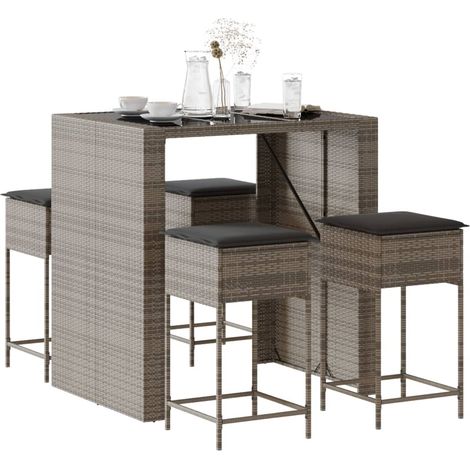 vidaXL Ensemble de bar de jardin 5 pcs avec coussins gris poly rotin (1/5)