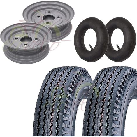 2 PNEUMATICI 4.80/4.00-8 + CERCHI 8 ATTACCO FIAT + CAMERE DARIA PER RUOTE CARRELLO RIMORCHIO APPENDICE Union (1/2)
