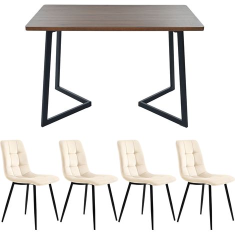 Set sala da pranzo 5 pezzi con tavolo rettangolare 117x68x75 cm e 4 sedie in velluto beige (1/5)