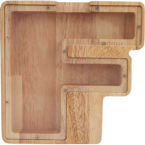 Tirelire en bois en forme de lettre F, portable et facile à utiliser, pour enfants, idéale pour économiser de l'argent à la maison. (1/4)