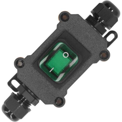 Interrupteur à cordon en ligne, 4 broches, 2 positions, avec bouton à bascule, étanche IP65, marche/arrêt, bascule extérieure, vert (1/5)