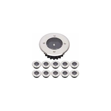 10er-Pack LED-Solar-Bodenleuchten für Außenbeleuchtung, Straßenlaternen, Unterflurbeleuchtung, IP65 wasserdicht (kaltweiß, rund) [Energieeffizienzklasse A+] - Crezuo (1/4)
