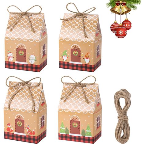 24 Pcs Boite Cadeau Noel,Boite de Chocolat Noël avec 10 m Corde Chanvre, Decoration Fete Noel Boite Gateau Noel pour Emballage Cadeau Noel, Bonbon Noel, Bonbons, Biscuits, Jouets, Cupcakes (1/5)