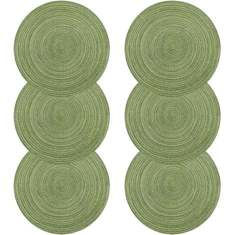 Lot de 6 Sets de Table Ronds Tressés Coton Résistants Chaleur 38cm Salle à Manger Vert (1/4)