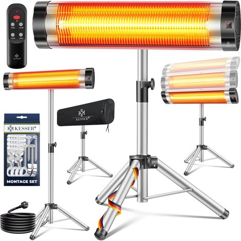 KESSER® Calefactor radiante de infrarrojos para terrazas 2500W con mando a distancia incl. funda protectora  soporte telescópico regulable en altura calefactor para cambiador  2500W con mando a distan (1/5)