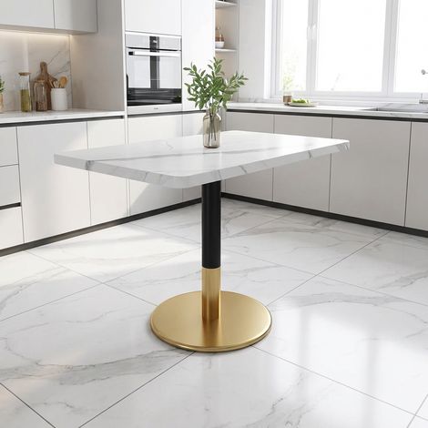 DESMIU Table de salle à manger rectangulaire pour 2 personnes avec plateau effet marbre blanc, pour salle à manger et bureau (1/5)
