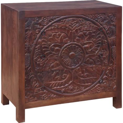 Commode sculpté en bois de manguier foncé Courtney (1/5)