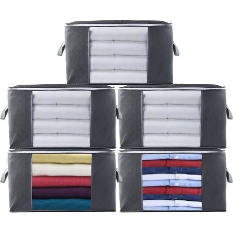 5 Sac de Rangement Vetement,Boite Rangement Vetement pour Couette en épais Non-tissé, Pliables Couette literie couvertures Oreillers (1/4)