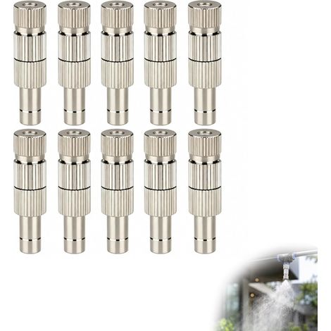 10 pièces Buse Brumisateur Laiton 6 mm Raccord Rapide Buse de Brumisation Jet Fin Refroidissement Arrosage Argent Buse pour Brumisateur Terrasse Jardin Système Usage Intérieur Extérieur (1/5)