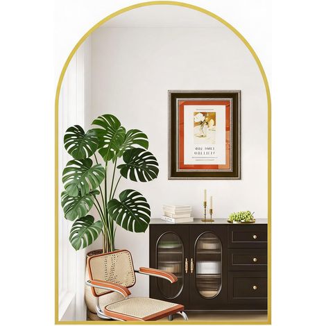 Miroir peinture murale arqué moderne – Cadre en métal doré, verre trempé 5mm, pose peinture muralee ou à poser, pour salle de bain/chambre/salon, sécurité et élégance – Finition 20x30'' Edge Type Gold (1/5)