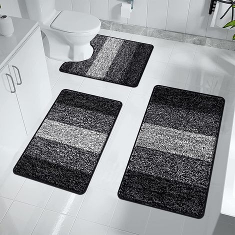Lot de 3 Tapis de Bain Absorbant l'eau, Moelleux Tapis Salle de Bain et Tapis Toilette WC Contour, Microfibre et Lavable en Machine, Epais Ensemble Tapis de Douche pour Bord de la Baignoire (1/5)