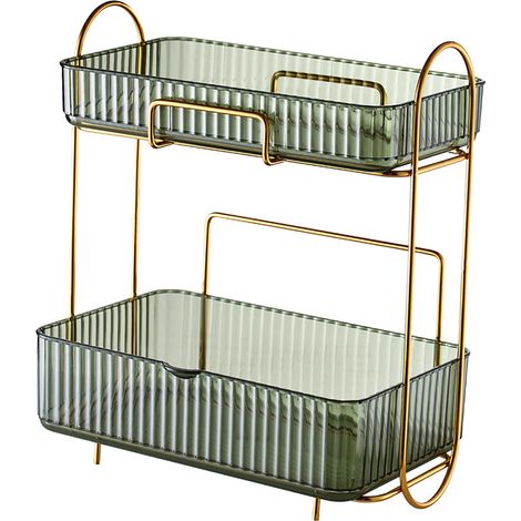 Coffret de Rangement Maquillage 2 Étagères, Organisateur de Salle de Bain Grande Capacité, Étagère à Cosmétiques pour Coiffeuse Chambre, Vert (1/5)