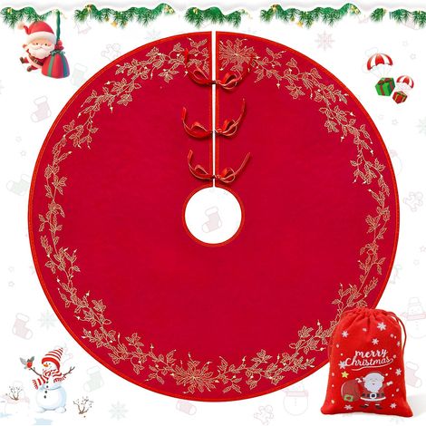 Weihnachtsbaum Decke 120cm, Weihnachtsbaumdecke Rund mit Aufbewahrungstasche, Klassischer Roter Hintergrund mit Goldenem Muster, Christbaumdecke Perfekt zum Dekorieren von Weihnachtsbäumen (1/5)