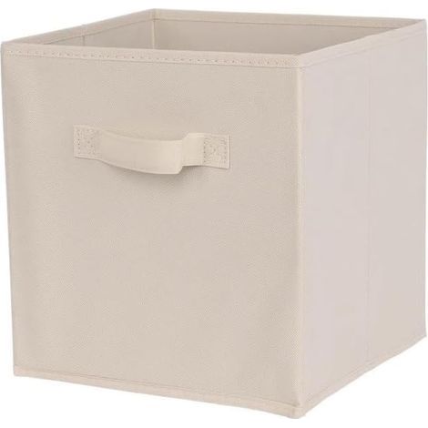 Scatola portaoggetti pieghevole in tessuto beige, 30 cm di larghezza x 30 cm di lunghezza x 30 cm di altezza, senza coperchio, tipo cassetto, 1 pezzo (1/5)