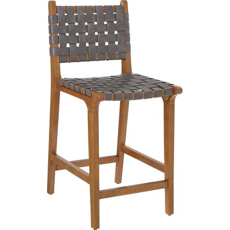 Tabouret de comptoir tissé avec Dossier, Tabouret de Cuisine en Bois avec siège en Cuir PU, Tabouret de Bar avec Repose-Pieds pour Salle à Manger, Gris foncé (1/5)