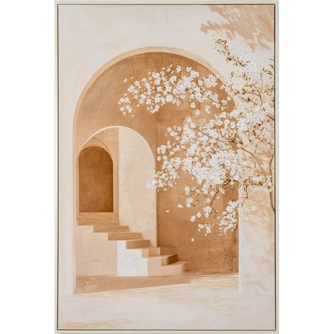 Milos Hand-Painted Canvas Wall Art in Wooden Frame - L3 x W82 x H122 cm - Beige