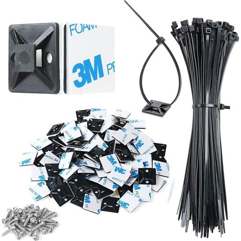 50 Stück schwarze selbstklebende Kabelbinderbasen, selbstklebende Kabelklemmenbasen (18,5 mm x 18,5 mm), Kabelbinderbasen, Kabelklemmenhalter aus Kunststoff