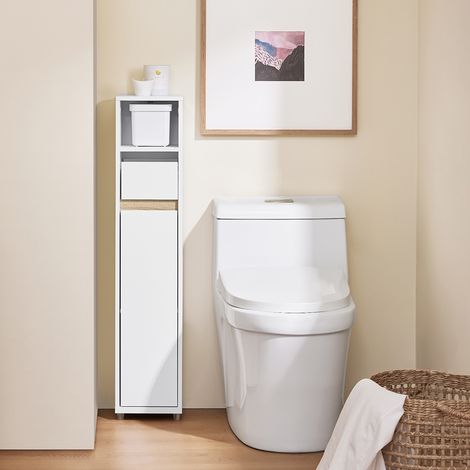 SoBuy Badmöbel für schmale Räume - Kompaktes Regal mit verstellbarem Fach und Schublade fürs Badezimmer