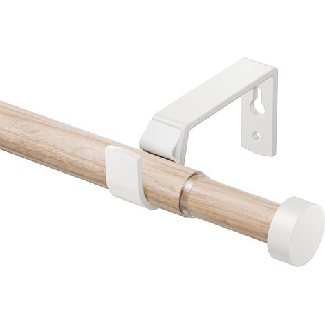 Tringle Rideau Grain de Bois 76-135 CM, Tringle Rideau Extensible de 19 MM avec Embout Blanc, Tringle a Rideaux MéTalliques pour Rideaux à œIllets, DéCorations éLéGantes pour Balcons, Cuisines, Salons (1/5)