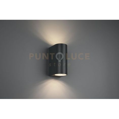 ROYA APPLIQUE DA ESTERNO FUSIONE ALLUMINIO STONDATA ANTRACITE A BI-EMISSIONE IP44 H.15CM 2 LUCI ATTACCO GU10