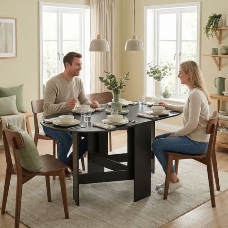 Mesa de Cocina Plegable con Alas Abatibles Mesa de Cocina Plegable de Forma Ovalada Estilo Moderno 163x80x75 cm Negro