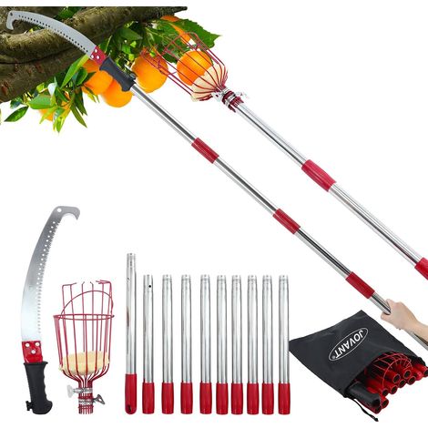 Pruning Saw with Handle 4 m, Telescopic Saw, Adjustable Length 3-in-1 Telescopic Hand Saw, and Fruit Picker for Cutting Tall Branches and Picking Fruit, Tool Set (1/5)
