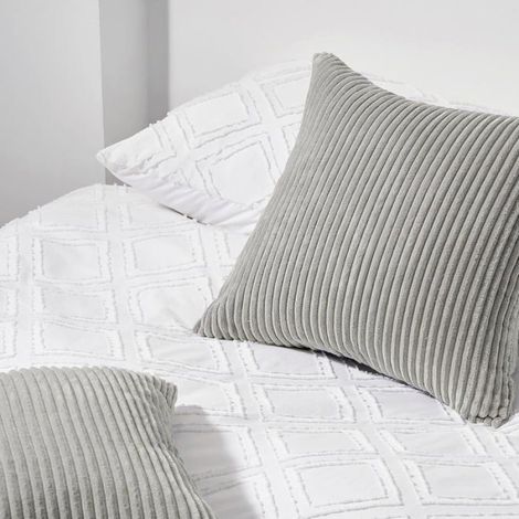 2pcs Housse de Coussin 5050 Jaune en Velours Côtelé Infroissable Motif Rayé Housses pour Coussin Lombaire Fauteuil(gris clair) (1/4)