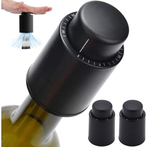 Lot de 2 bouchons de champagne en silicone, bouchons de vin réutilisables sous vide, bouchons de champagne avec indicateur de date, conservent la fraîcheur du vin - Cadeau idéal pour les amateurs de v (1/5)
