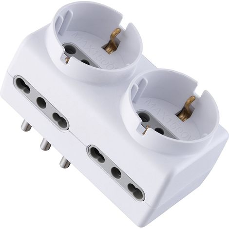 Electraline 71063 Adattatore Spina Tedesca Multipresa 6 Posti 2 Schuko + 4 Bivalenti 10/16A